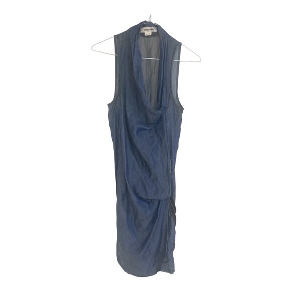 Helmut Lang Women’s Dress Size 2 Blue Tencel Blend USA Made Draped Hem Raw Edge - Picture 1 of 10